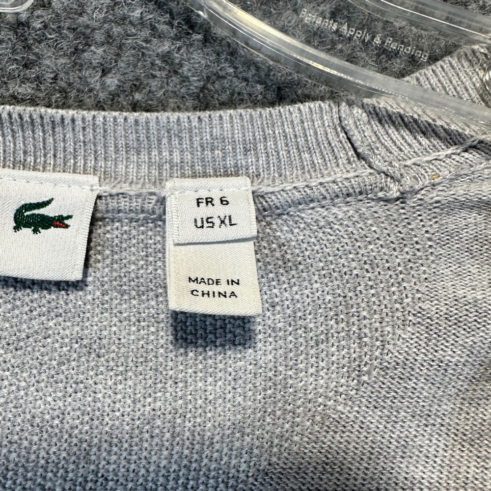 Lacoste Cardigan Sweater Mens XL Gray Classic Preppy V-Neck Button Up - Picture 5 of 13